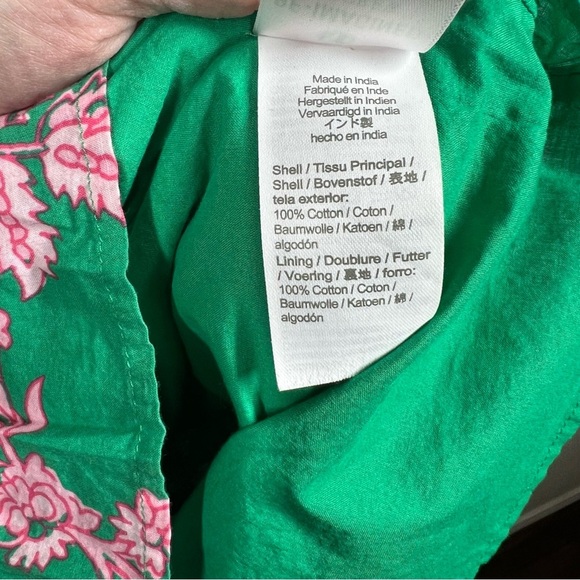 J. Crew Green Pink Floral Smocked Puff Sleeve Midi Dress - Picture 5 of 6